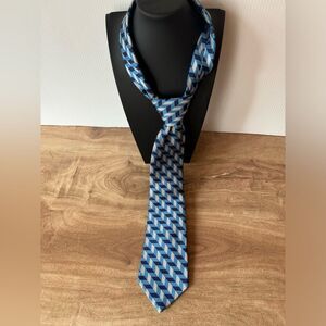 Lauren Ralph Lauren Blue White Geometric Men's Silk Neck Tie Handmade Vintage